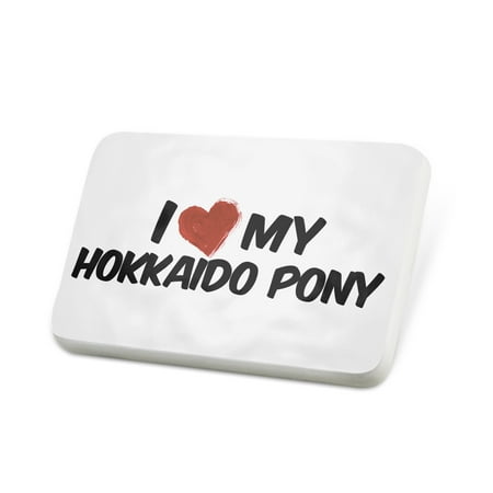 Porcelein Pin I Love my Hokkaido Pony, Horse Lapel Badge –