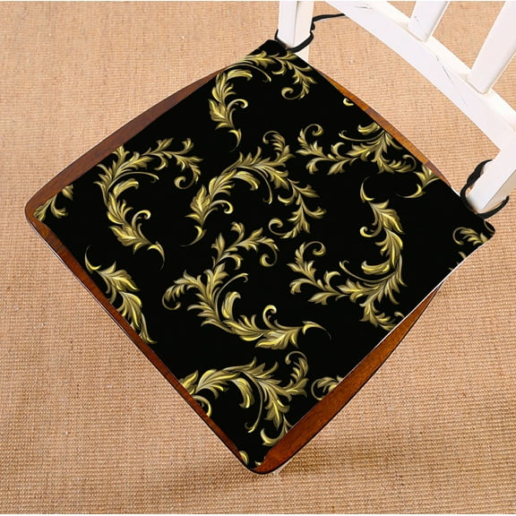 ABPHQTO Baroque Gold Scrolls Black Chair Pad Seat Cushion Chair Cushion Floor Cushion Two Sides Printing 16x16 Inch