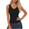 thumbnail image 2 of Sokhug Womens Sleeveless V Neck Ribbed Tank Top, Wide Strap Fitted Casual Lightweight Crop Basic Daily Wear Top Black L, 2 of 6