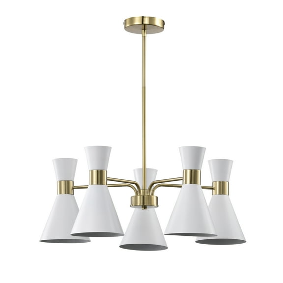 Mariet 24.9 in. 5-Light Indoor Brass and Matte White Finish Chandelier with Light Kit