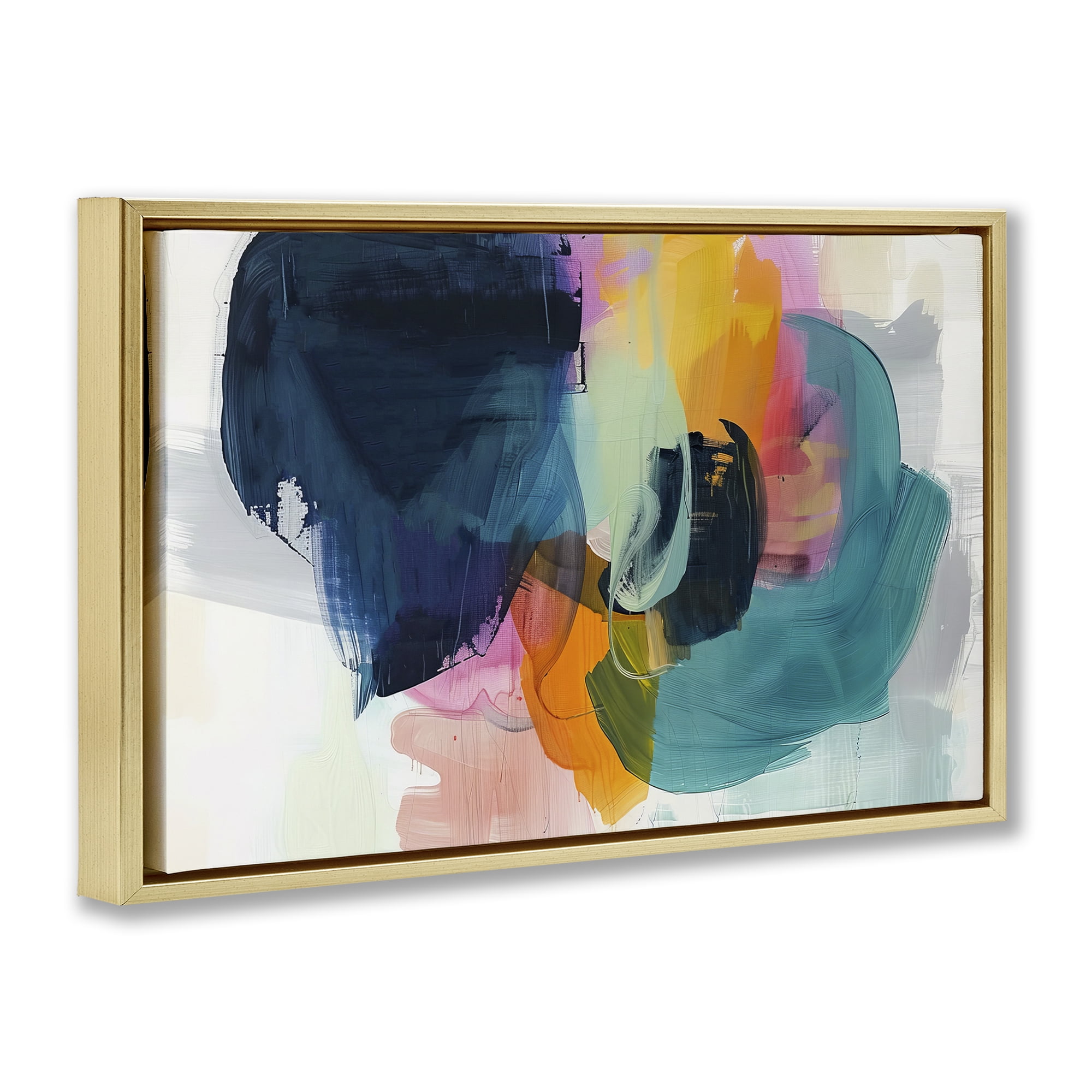 Stupell Industries Bold Hue Paint Strokes Abstract Painting Gold Floater Framed Canvas Art Print Wall Art, 31 x 21