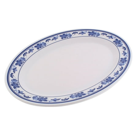 Restaurant Plastic Oval Shaped Flower Print Vegetable Food Dessert Dish Plate