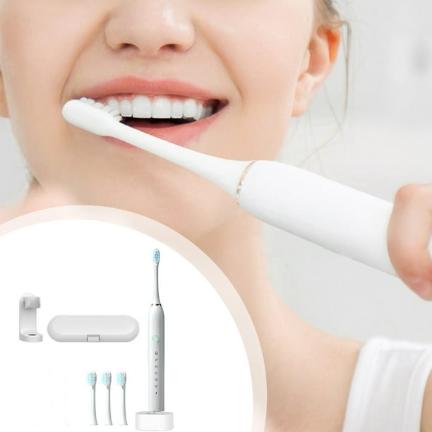 Cepillo de dientes con 4 cabezales, soporte y estuche de viaje, 6 modos, modelo de carga inalámbrica, base magnética, cerdas suaves, temporizador inteligente, limpieza portátil Akmoler