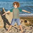 thumbnail image 3 of FORMRS Boys Rash Guard Short Sleeves Swim Shirt Quick Dry UPF 50+ Sun Protection, Sizes 3-12T, Red Green Tartan Pattern, 3 of 6