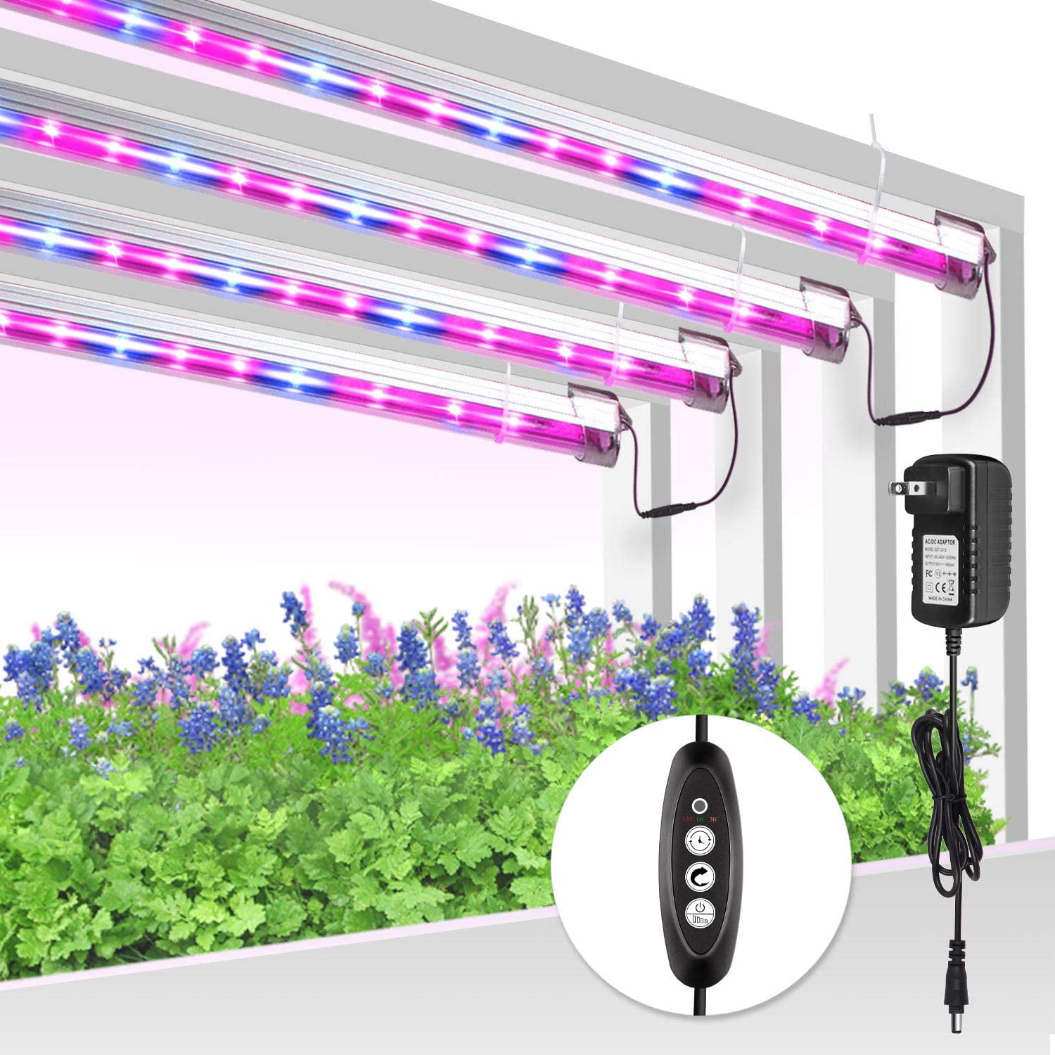 T5 Plant Lamp 3 Spectrum Modes Grow Light for Indoor Plants with Timer/Extension Cables 4 Dimmable Levels for Tent Seedling Hydroponics 4 PCS LED Grow Light Strips 