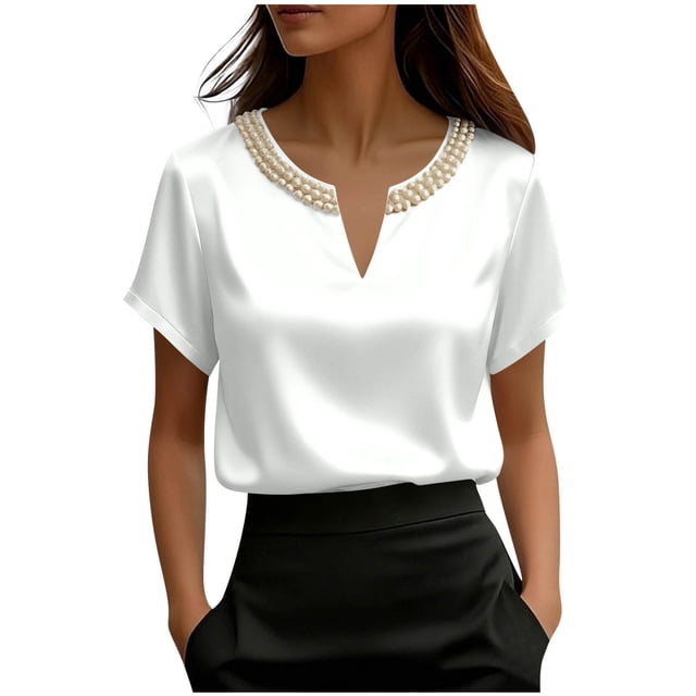 Eres Más Que Una Camisa de Puntuación de Prueba Moda de Verano de Mujer Color Sólido Casual Cuello en V Top de Manga Corta Mujeres Tops de Verano Casual