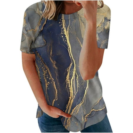 

Short Sleeve Womens Tops Clearance Womens Summer Tops Women s Fashion Comfortable Casual Round Neck Short Sleeve Print Top Blouse T Shirts for Women Navy S