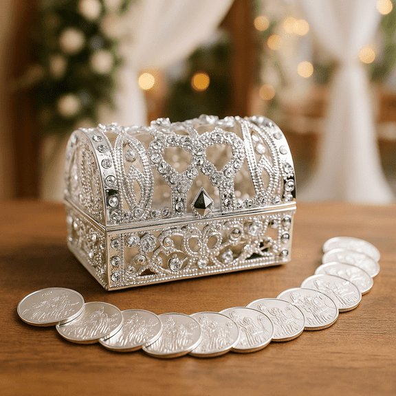 Silver Treasure Box Chest Wedding Arras Set