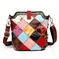 thumbnail image 4 of Women's Fashion Genuine Leather Crossbody Bucket Bag - Colorful Floral Patchwork, Soft & Luxurious, Adjustable Crocodile Pattern Strap, Perfect for Work/Dates, 4 of 7