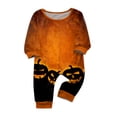thumbnail image 2 of HTHLVMD Family Matching Sleepwear, Bat Print Pajamas, Halloween Gradient Orange Bat Bottom Print Family Matching Pajamas, Crew Neck Long Sleeve 2pcs Holiday Loungewear, 12 Months, 2 of 4