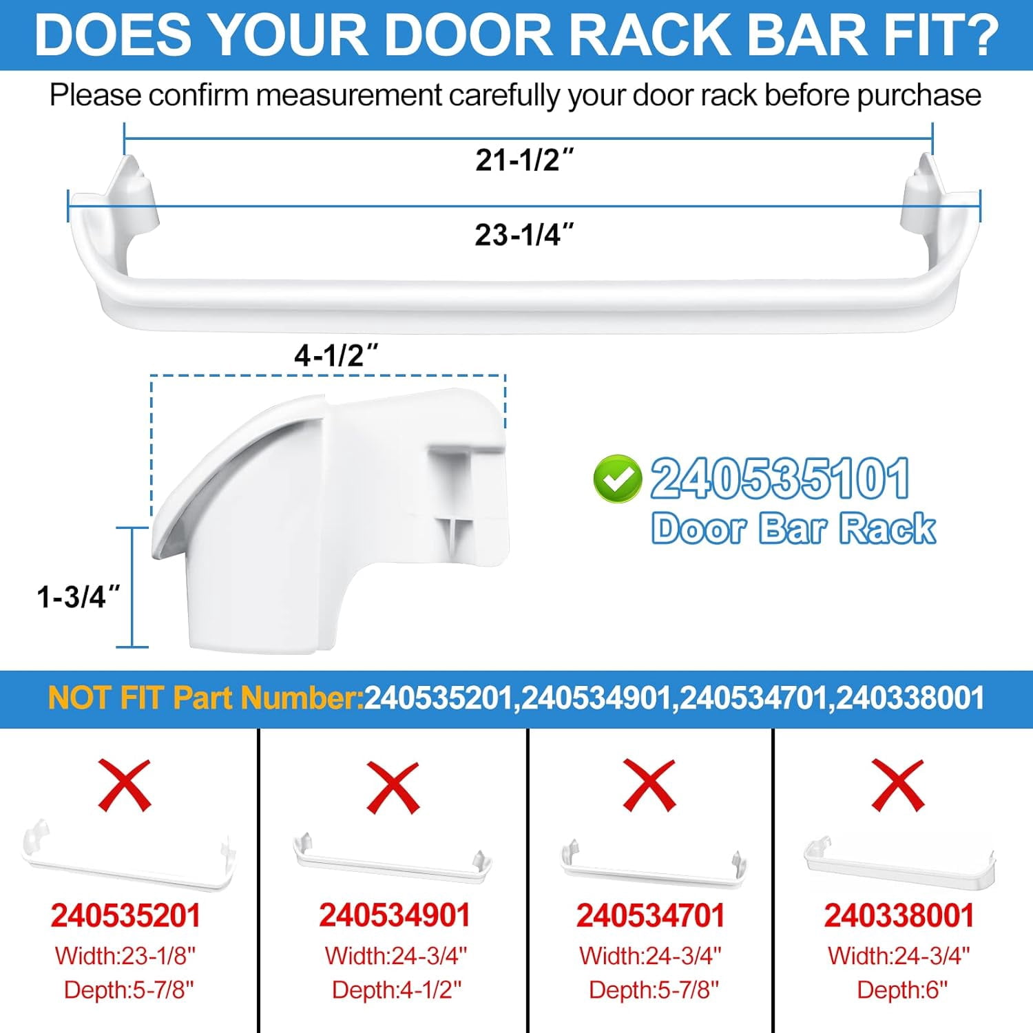 240535101 Refrigerator Door Rack Replacement Retainer Bar Compatible with Frigidaire Kenmore Refrigerator Door Shelf Replacement Parts AP3214801, AH735091, FRT15HB3JW3, FFTR1513LW0 Door Rack