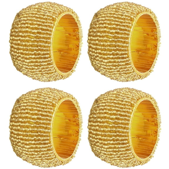 Rangeene Handmade Bohemian Finely Beaded Napkin Rings Set Gold Set of 4