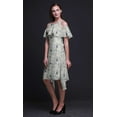 thumbnail image 2 of Bimba Pink Bird Printed Womens Ruffle Front Cold Shoulder Swing Shift Dress - Large, 2 of 6
