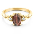 thumbnail image 2 of Gem Stone King 18K Yellow Gold Plated Silver Red Tiger Eye and White Zirconia 3-Stone Rings for Women (1.31 Cttw, Gemstone, Oval 8X6MM, Available in Size 5, 6, 7, 8, 9), 2 of 4