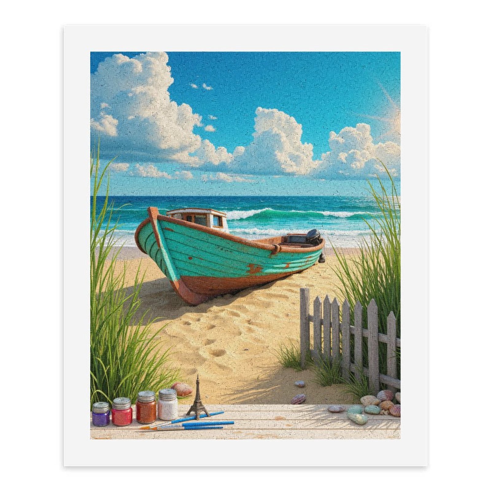 Paint By Numbers Kit for Adults Beginner - Boat On Sandy Beach With Art Supplies DIY Canvas Painting Kits for Adults, Frameless Paint By Number for Adults for Home Wall Decor 16x20 Inch