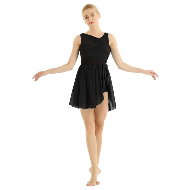 zdhoor Robe en Chiffon Asymétrique Lyrique pour Femmes Robe de Danse Ballet Contemporaine Performance Noire TP