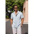 thumbnail image 5 of Camisa de lino azul de manga corta con botones para hombre COOFANDY, 5 of 5