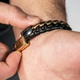 thumbnail image 6 of SERASAR Leather Bracelet for Men "Steel" with stainless steel magnetic closure, Gold/Black 23cm, including gift box, 6 of 10