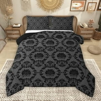 Manfei Adult Bohemian Damask Bedding Comforter Set, Western Retro Mandala Flower Twin Comforter Sets, Black Grey Hippie Style Reversible Bedding Set, Lightweight Room Decor, 2 Pieces