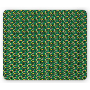 Tropical Mouse Pad, Continuous Print of Exotic Crested Bird Monstera Watermelon Pineapple, Rectangle Non-Slip Rubber Mousepad, Forest Green Multicolor, by Ambesonne
