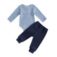 thumbnail image 3 of Cjfdfy Newborn Baby Boys Fall Outfits  Striped Waffle Knit Long Sleeve Striped Romper With Elastic Waist Solid Pants 2Pcs Infant Fall Winter Outfit Coming Home Outfit 0-18M, 3 of 9