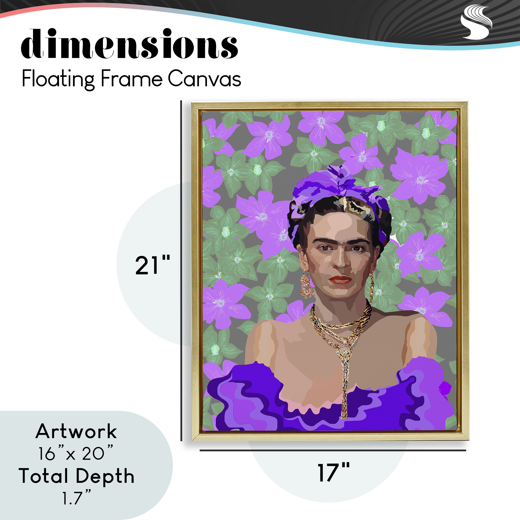 Floral Reverie Frida Gold Framed Floater Canvas Wall Art, design by Lynnda Rakos