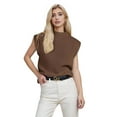 thumbnail image 2 of Women'S Mock Neck Sleeveless Sweater Vest Casual Cap Sleeve Knit Pullover Tank Tops Spring Summer Clothes Dark Brown S, 2 of 8