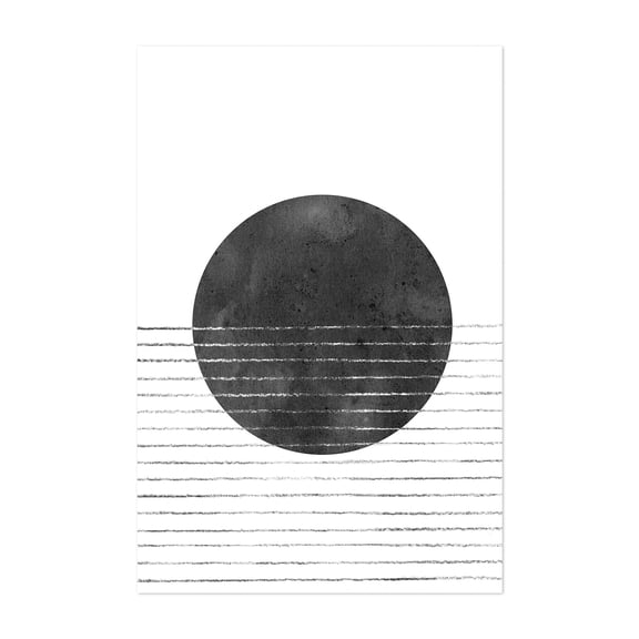 Abstract black sun - Mixed Media Abstract Minimalist Geometric Black and White Modern Art Line Art Unframed Wall Art Print 4 x 6 inches