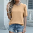 thumbnail image 7 of Women's Tops Dressy Casual Summer Crewneck Short Sleeve Sweaters Knit Solid Trendy Hollow Out Shirts Blouses Gold 2XL, 7 of 7