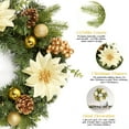 thumbnail image 2 of Festisoul 16'' Christmas Wreath for Front Door, Xmas Door Wreath with Balls, Artificial Poinsettia Flowers, Berries & Pine Cones for Fireplace Wall Window Christmas Decoration, Gold, 2 of 7