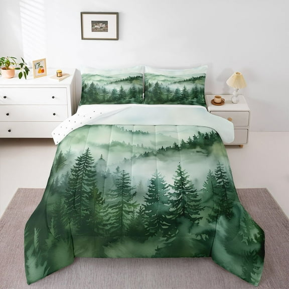 Manfei Tree Print 2pcs Bedding Comforter Set for Teens Boys Girls,Botanical Theme Twin Comforter Sets,Jungle Plants Breathable Bedding Set,Luxury Bedroom Decor,Reversible
