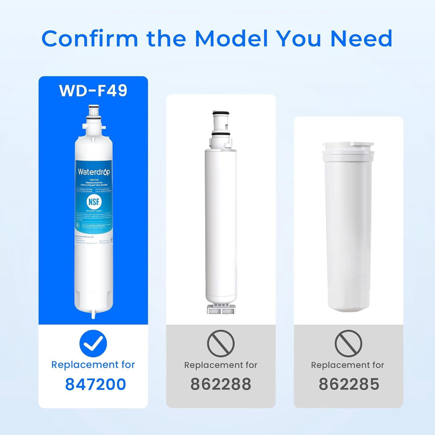 Waterdrop 847200 Refrigerator Water Filter Replacement for Fisher & Paykel® Water Filter 847200, 3 Filters
