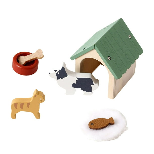 Casa de muñecas de madera con accesorios para mascotas, juego de juguetes educativos, modelo de casa para mascotas para niños