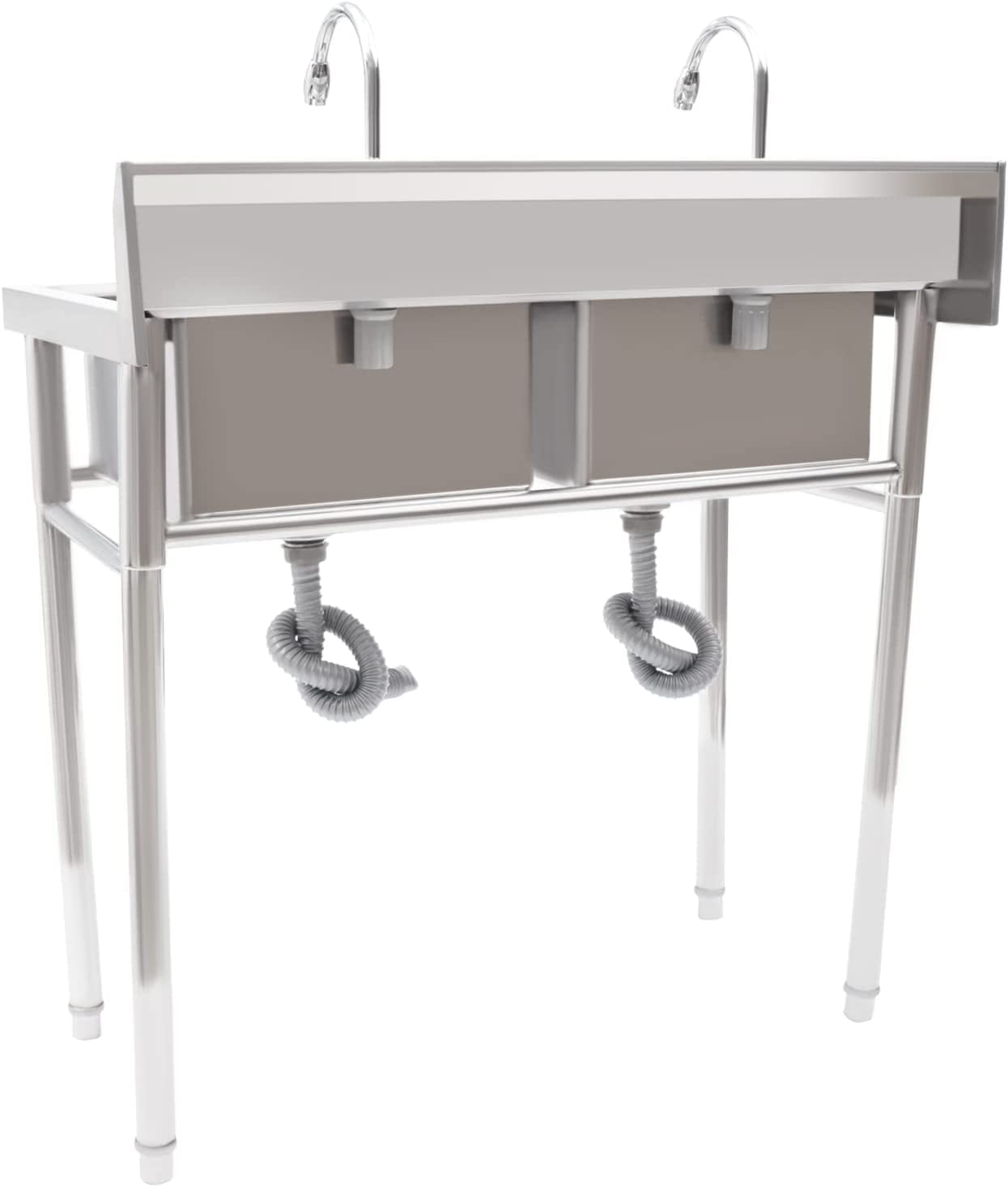 Miumaeov Commercial Stainless Steel Kitchen Utility Sink w Backsplash 2 Compartments