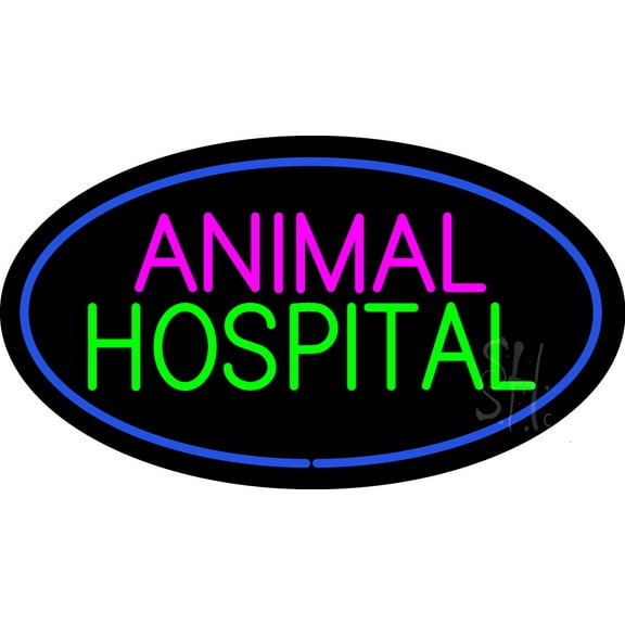 Animal Hospital Blue Oval LED Neon Sign 13 x 24 - inches Black Square Cut Acrylic Backing, with Dimmer - Premium built indoor Sign for Club, Home décor, Event, Workshop, Storefront.