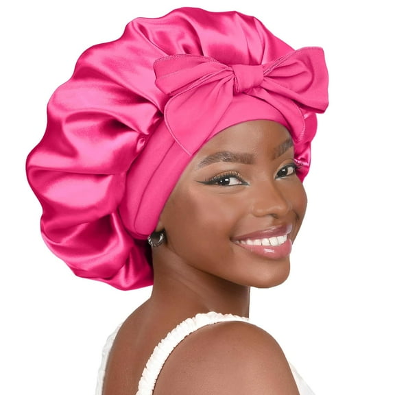 Silk Bonnet for Sleeping Women Satin Bonnet Double Layer Satin Lined Hair Bonnet with Tie Band Curly Hair Blush Pink