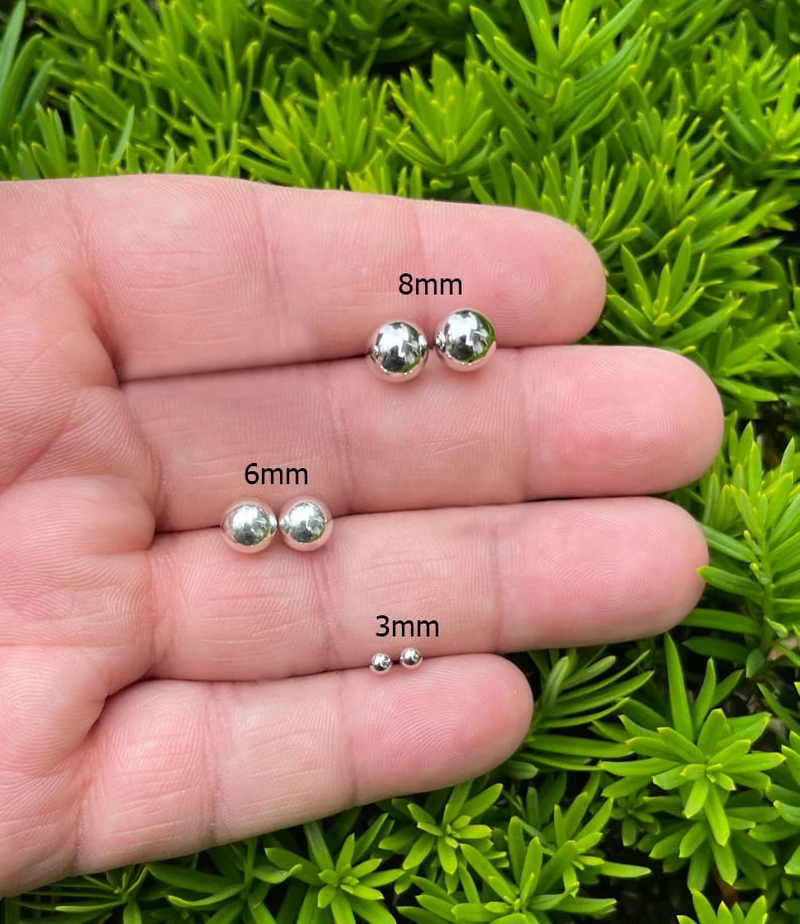 LeCalla Sterling Silver Ball Post Stud Earrings Set of 3 Pairs (3MM, 6MM, 8MM) for Women and Teens