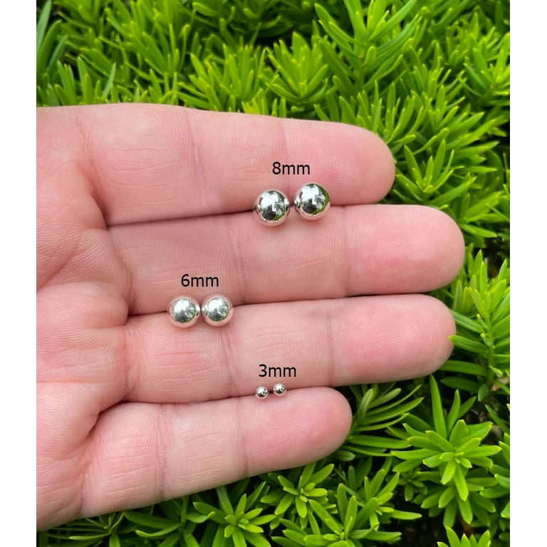 LeCalla Sterling Silver 3 Pair Ball Stud Earrings Set Hypoallergenic Sizes 3MM 6MM 8MM Walmart