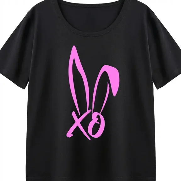 XO Bunny Graphic Crew Neck Tee Soft Cozy Casual Everyday Top