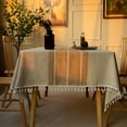 thumbnail image 2 of Omeoer Table Cloth – Fitted Table Cover for 6 Foot, 8 Foot and other Size Rectangle or Round Tables, Faux Linen/Burlap Tablecloth for Parties Dinner, Outdoor/ Tassel & Embroidery,39 x 63, 2 of 5