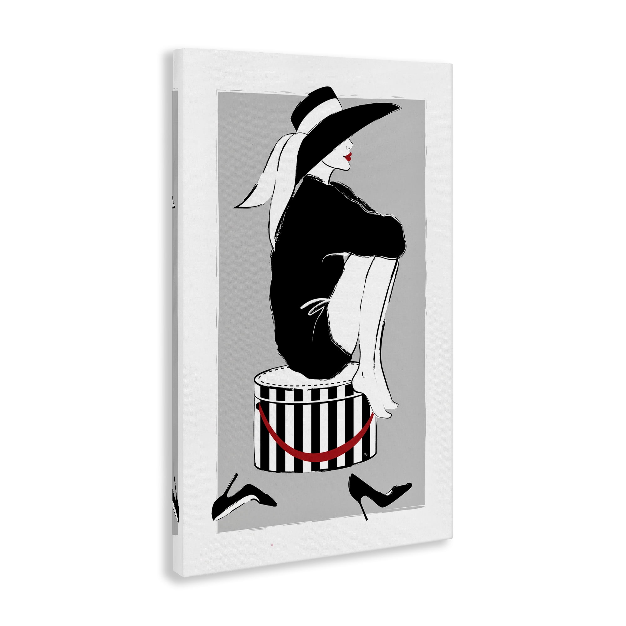 Stupell Industries Sitting On Hat Box Novelty Painting Gallery Wrapped Canvas Art Print Wall Art, 24 x 36