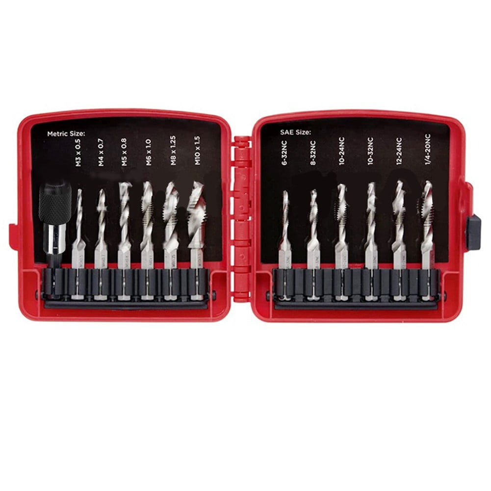 Clupup 13Pcs SAE/Metric Tap Drill Bit Set Hex Shank HSS Screw Thread Bit Compound Tap With Adapter M3 M5 M6 M8 M10 Hand Tools