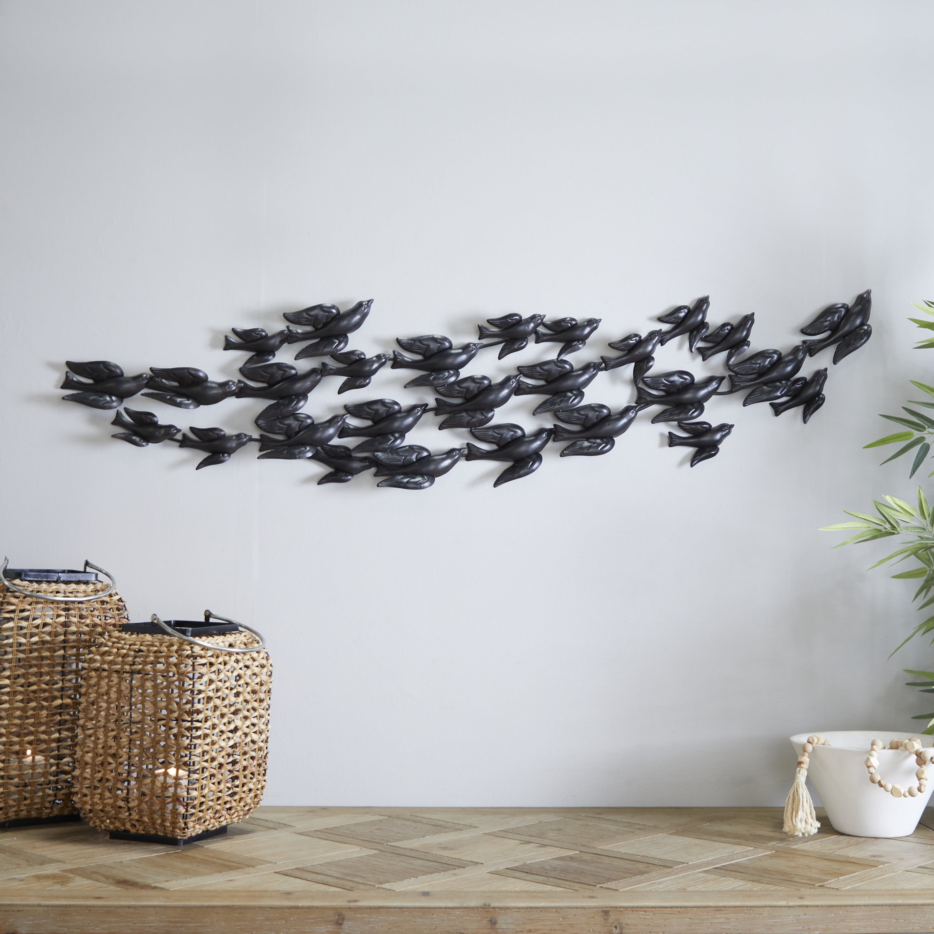 DecMode Black Metal Flying Flock Of Bird Wall Decor