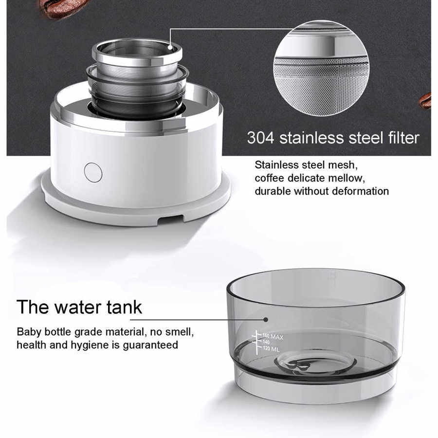 Portable Mini Drip Coffee Maker Automatic Hand Brewing Machine with Precision Temperature Control Stainless Steel ABS Tritan Filter Cup Maker for Travel Car Home Office
