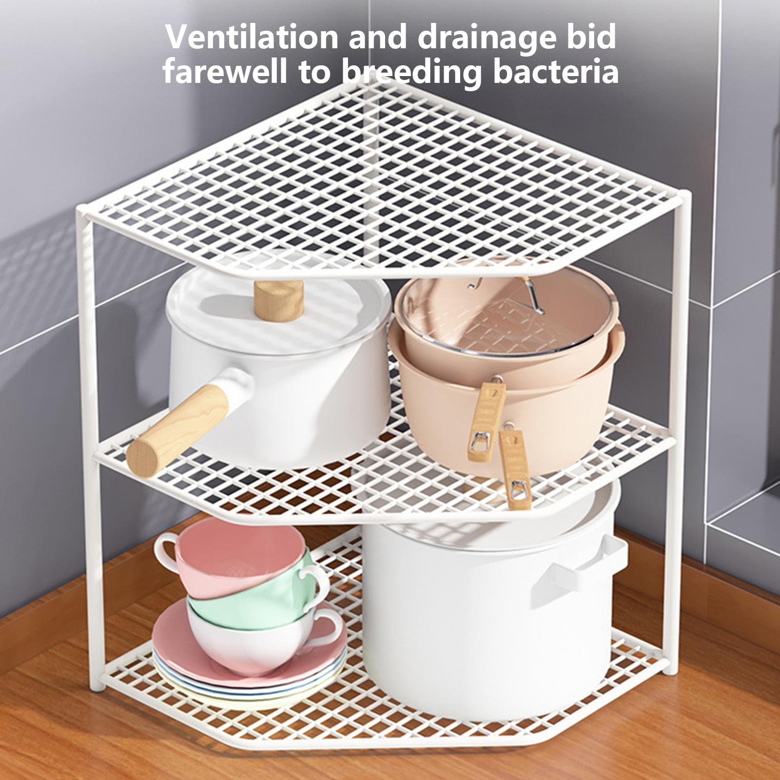 Vacemry Under $5 Kitchen Shelf Storage Rack, Countertop Corner Pot Organizer, Under Sink Layered Pan Holder, Metal Cabinet Cookware Stand, Space Saving Utensil Rack for Pots Pans