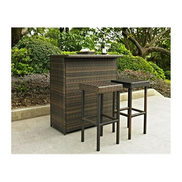 Modern Marketing Concepts KO70009BR Palm Harbor 3 Piece Outdoor Wicker Bar Set - Bar & Two Stools