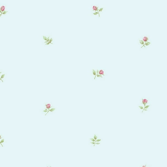 Rose Gardens 2, Romantic Floral Flower Light Blue Wallpaper Roll