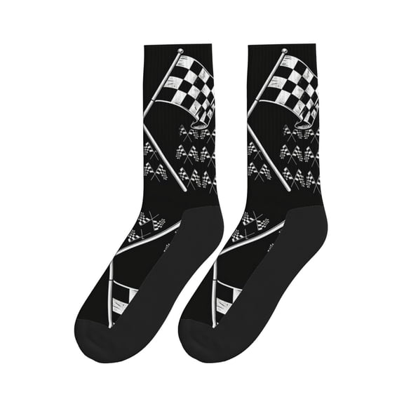 Women Men Novelty Crew Socks Racing Checkered Flag Athletic Socks