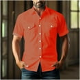 thumbnail image 5 of nerohusy Linen Button Down Shirt Men Cowboy Work Shirts Pearl Snap Cotton Western T-Shirt Summer Lightweight Casual Blouse with Pockets Orange,XL, 5 of 6
