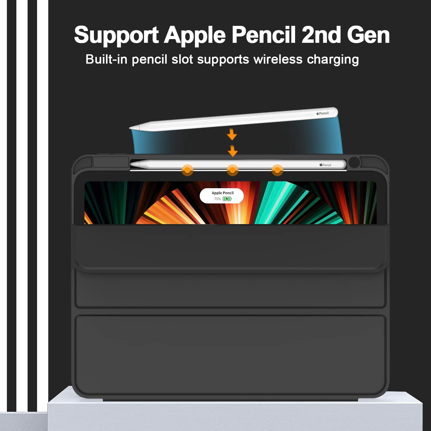 HCTian New iPad Pro 12.9 Inch Case 2022/2021/2020(6th/5th/4th Gen) with Pencil Holder,Smart Case [Support Touch ID and Auto Wake/Sleep] with Auto 2nd Gen Pencil Charging